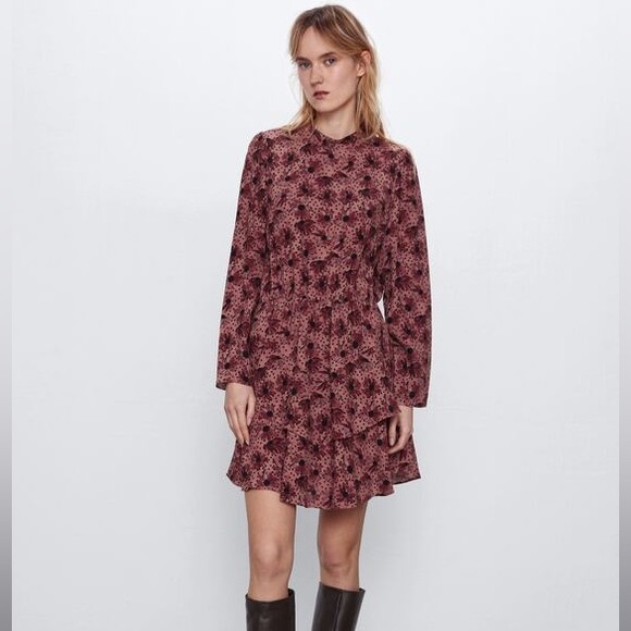✨ZARA✨Ruffled Print Mini Dress - Picture 4 of 7